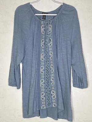 £27.62 • Buy Style & Co Woman Plus 3X Blue Embroidered Tunic Top Blouse Comfy Cotton Boho