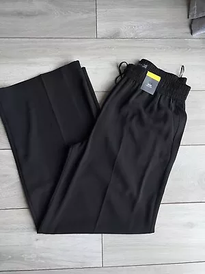 Marks And Spencer BlacK Crepe Elasticated Waist Wide Leg Trousers 16 20 22 • £22.50