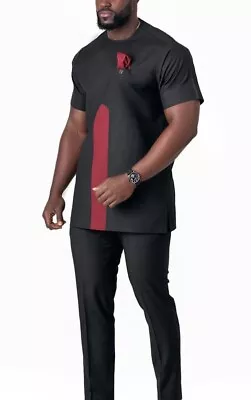 Senator Shirt And Pants|africans Men Clothing |kaftan Men Shirt And Down Black  • $100