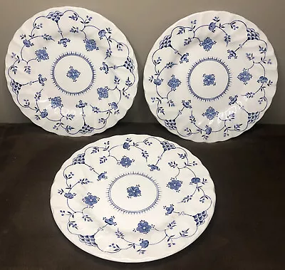 3 Myott Finlandia Staffordshire Bread Dessert Plates England 6 7/8  Blue White • $20