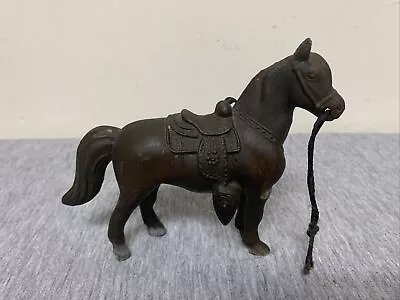 Vintage Cast Metal Brushed Bronze Finish Horse W/Saddle 6” Sculpture Figurine • $19.99