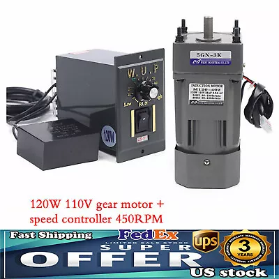 Gear Reducer Motor+Variable Speed Controller 1:3(3K) 450RPM Adjustable 110V 120W • $99.75