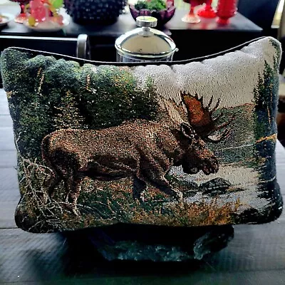 Moose Tapestry Fabric Pillow Throw Decorative Vintage Hunting Cabin Lodge Decor • $18