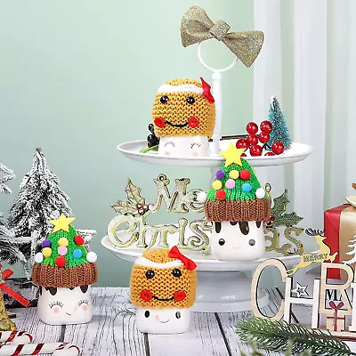 4 Pieces Christmas Marshmallow Mug Hat Crochet Mug Hat Mini Knitted Mug Hot Coco • $6.49