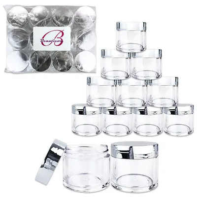Beauticom® (12 PCS) 30G/30ML High Quality Clear Plastic Jars With Silver Lids • $11.99
