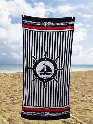 Multi Nautical Helm Sailor Boat Soft Blended Cotton Holiday Poolside Beach Towel • £12.99