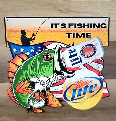 2004 It's Fishing Time Miller Lite Beer Metal Sign 14 X15.5' Man Cave Bar Decor • $28.99