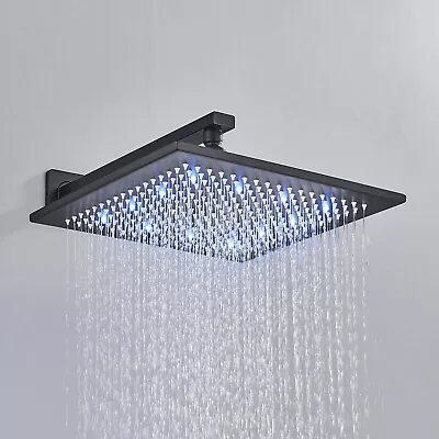 $44 • Buy Black LED Shower Head Rainfall Square Ceiling/Wall Top Sprayer For Shower Faucet