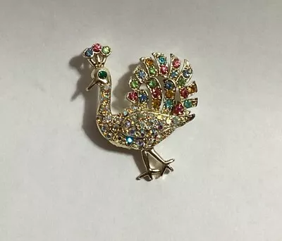 Vtg Estate Peacock Bird Multicolor Rhinestones Ab Figural Gold Tone Brooch Pin • $9.99