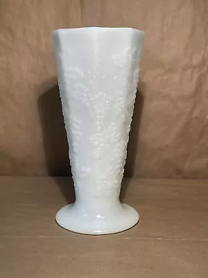 Westmoreland Vase 9.5  White Milk Glass Paneled Grape Vines Leaves Footed Bridal • $15