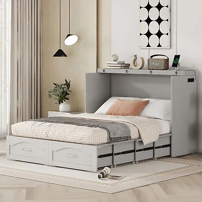 Murphy Bed With USB Port And Large Drawer Space-Saving Foldable Cabinet Bedframe • $967.86
