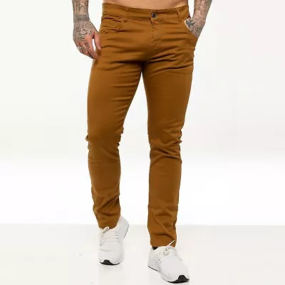 Kruze Mens Chino Trousers Slim Fit Skinny Leg Stretch Cotton Pants Jeans UK Size • £16.99