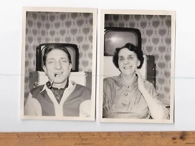 Vintage Photographs Man & Woman C 1950s Pipe Wallpaper TV Smiling Same Chair  • £9.95