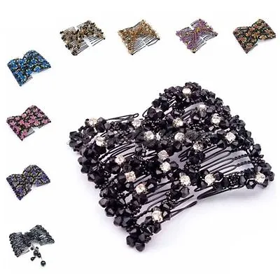 EZ Magic Beads Double Hair Comb Clip Stretchy Diamonds Ladies Party • £5.98