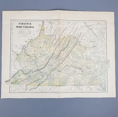 Map 1882 Virginia West Virginia Norfolk Richmond Charleston Population Railroads • $7.11