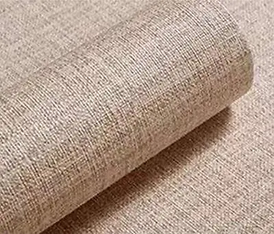 10Ft Textured Fabric Wallpaper Faux Grasscloth Khaki Peel & Stick NE • $8.59