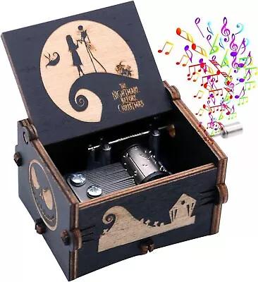  Music Box Nightmare Laser Engraved Wooden Hand-cranked Musical Box For H • $14.09