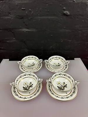 4 X Royal Worcester Bernina Soup Bowls Coupes And Stands / Saucer Set • £21.99