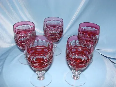 $350 • Buy Val St Lambert Blarney Cranberry/clear Water Goblets Set Of 5