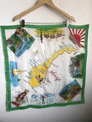 Souvenir Scarf Blue Gift Tourist Map Of Norway Norge Traditional Dress Vintage • £28.93