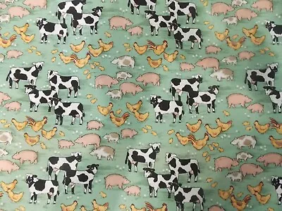 Estate Fabric WTW Vintage Farm Animals Cow Pig Rooster Chicken Country BTY  • $13.99