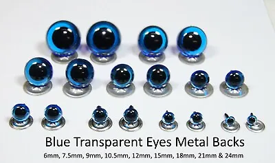 TRANSPARENT BLUE Crystal Eyes With METAL BACKS - Teddy Bear Toy Doll Safety • £3.09