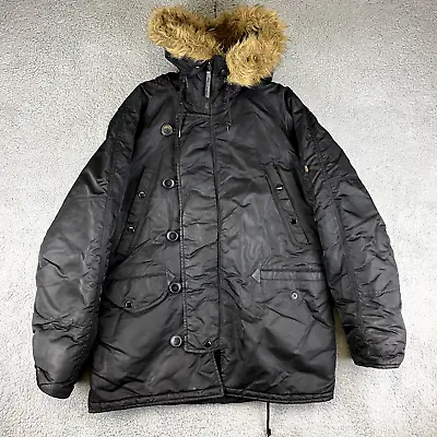 Alpha Industries Parka Mens M Black Extreme Cold Weather N-3B Faux Fur Hood Coat • $71.99