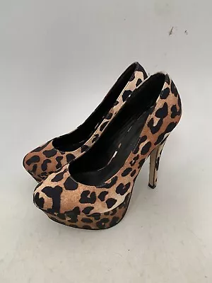 Odeon Womens Black & Brown Leopard Print Platform High Heel Shoes UK 4 #GL • £11.13