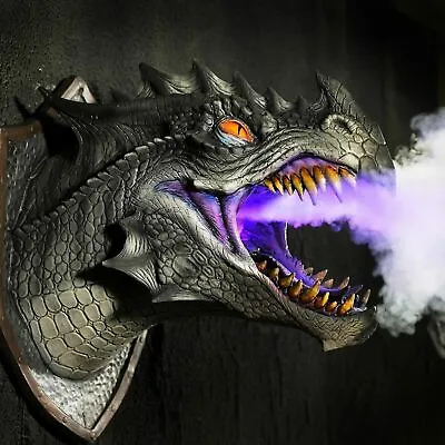 3D Dragon Head Wall Mounted Art Sculpture LED Dinosaur Home Decoration Bust • £23.47