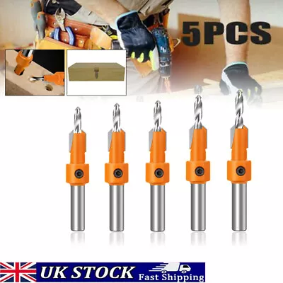 5Pcs 10mm Holes Pilot Shank Bit HSS Woodworking Countersink Set Screw Hex Drill • £7.89