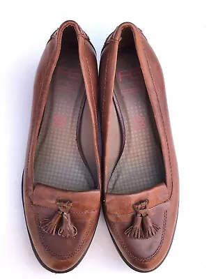 Ladies M & S FOOTGLOVE Brown Leather Flat Loafer Slip-on Shoes UK5.5 WIDER FIT . • £7.99