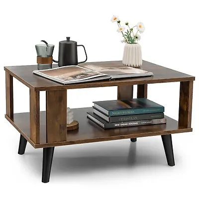 Industrial Coffee Table  2-Tier Wooden Center Table Small Side Table Living Room • £54.95