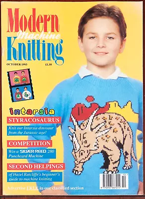 Modern Machine Knitting Pattern Magazine October 1993 Dinosaur Sweater 1990s • £5.49