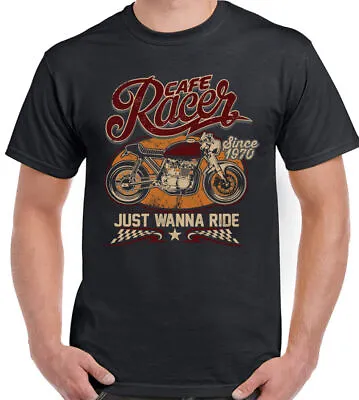 Cafe Racer T-Shirt Mens Biker Motorbike Bike Custom  Just Wanna Ride • £10.95