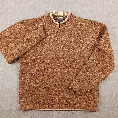 VTG Woolrich Sweater Men Large Brown Henley Pullover Chunky Knit Wool 1/4 Button • $29.99