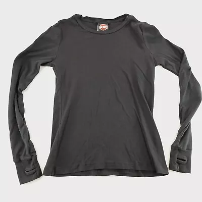 Harley Davidson Shirt Womens Medium Black Thermal Thumb Holes Deadstock Stored • $13.49