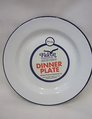 2 Falcon White Enamel Round Pie Wide Rim Dinner Plate 🍽️Vintage Camping 🥗 • £8.50