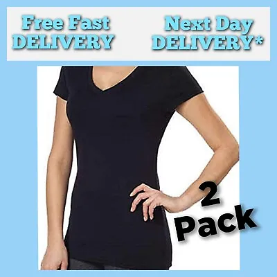 £9.45 • Buy 2 X Kirkland BLACK Ladies Casual V-Neck Tee T-Shirt (LARGE/MEDIUM) 2 PACK