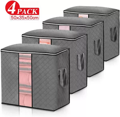 3/4Pcs Large Underbed Clothes Storage Bags Zipped Organizer Wardrobe Cube Boxes • £9.95