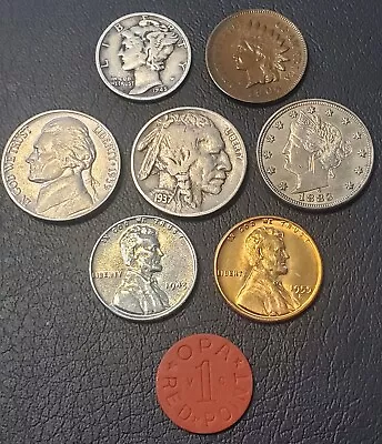 Inconic 8 Coin Lot: Mercury Dime Liberty V  Nickel Buffalo Indian Head Full Date • $13.32