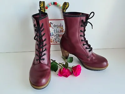 Dr Martens Darcie Red Burgundy Cherry Red Heel Court Boots UK 6 EU 39 US 8 • £139