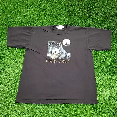 Vintage 2003 Starry Lone-Wolf Art Shirt XL-Short 24x28 Single-Stitch Faded-Black • $36.38