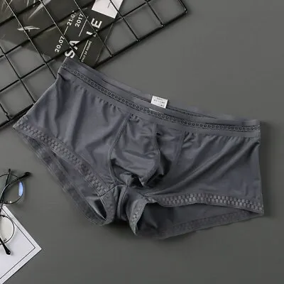 $5.59 • Buy Men's Panties Ice Silk Underwear Men's Shorts With Lace Low-rise Briefs U Pouch