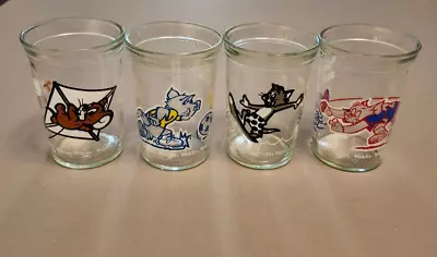 Tom And Jerry Welch's Cartoon Jelly Jar Glasses Vintage 1990 & 1991 Set Of Four • $19.99