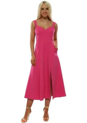 £4.99 • Buy VICKY PATTISON-GODDIVA Cerise  Women's Midi Dress Splits Front Size 8 UK BNWT
