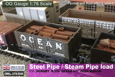 STEEL PIPE Wagon Load – For Hornby Open Wagon Style R.204 'OCEAN 921'  OO Gauge • £11