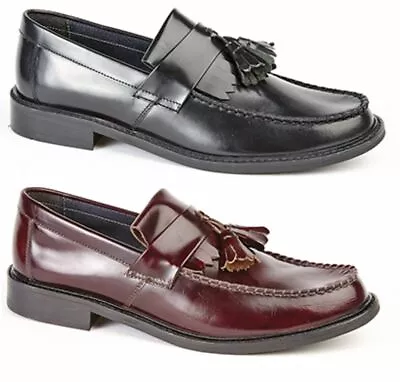 £37.95 • Buy New Roamers Skinhead Polished Leather Tassle Loafers Oxblood Toggle Saddle Shoes