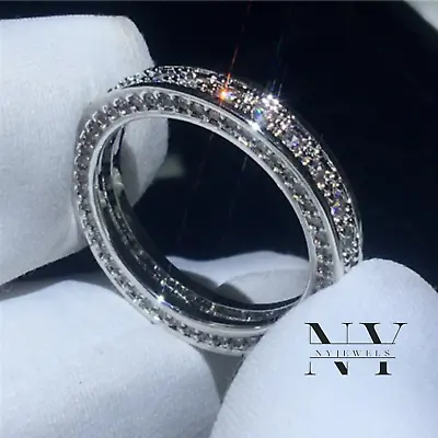 2.00 Carat Round Cut VVS1 Moissanite Eternity Wedding Band Solid 14K White Gold • $230.55