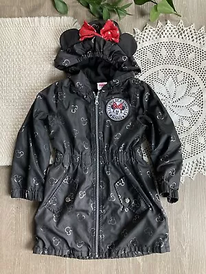 Toddler Girls Disney Minnie Mouse Rain Jacket Size 4T Black Full Zip Hood Bow  • $20