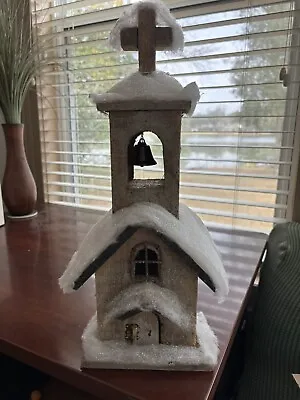 Beautiful Vintage Handmade Snow Wood Church. With Bell. Small Door. Decoration. • $35